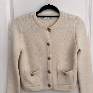 Zara Cream Cardigan Sweater with Relaxed Fit